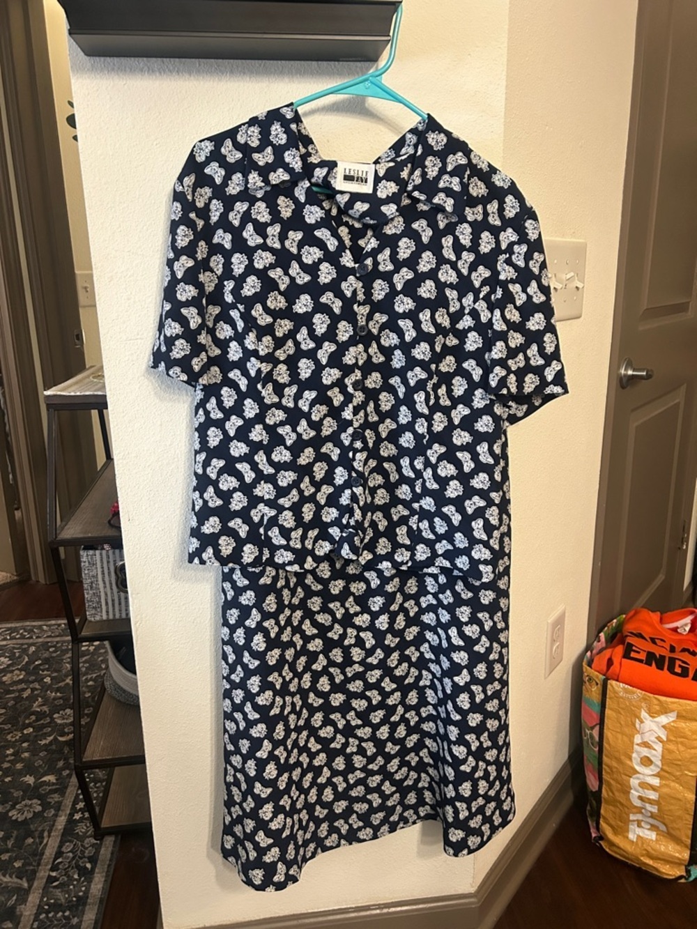 Navy Butterfly Floral Two-Piece Dress Set